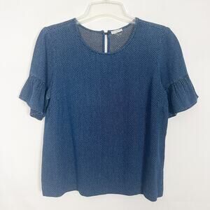 J. Crew Polka Dot Ruffle Sleeve Blue Top Size Small
